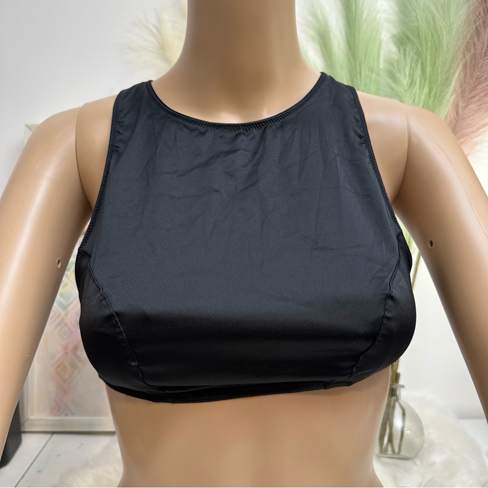 Victoria’s Secret Black Bralette High Neck Satin Crop Top Sz Small